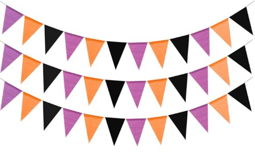 39ft Hessian Bunting, 36 Pcs Flags Burlap Bunting Outdoor Waterproof Purple Black Orange Linen Triangle Flag Pennant Party Decor for Wedding Home Halloween Outdoor Garden Festivals Parties