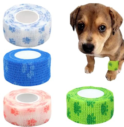 YUVKIN 4 Rotoli Benda Autoadesiva Elastica Fascia Adesiva per Primo Soccorso e Sport Dita e Animali Domestici (2,5cmx4,5m)