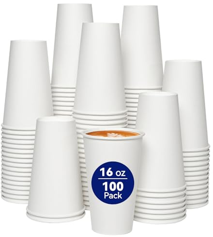 JOLLY CHEF 100 Pack 16oz White Paper Cups Disposable Coffee Cups Hot & Cold | Strong and Leak-proof Drinking Cups for Parties, Picnics, Trips, The Office, The Home and All Kinds of Occasions