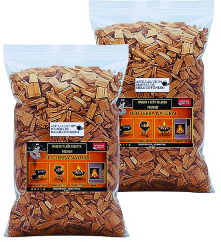 2 Bolsas de Astillas de Melocotonero para Encender Fuego, Aroma Natural, Chips de Leña, Tamaño Estándar, Producción Propia