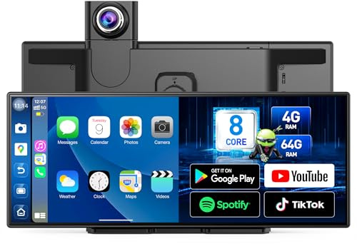 Imagebon 10,25 Zoll Android 14 Dashcam,8-Kern 4+64G mit Apple CarPlay & Android Auto Display,Dual 1080P,OTA-Updates,Google Play,GPS Navigation,Split Screen,5G WiFi,Bluetooth,AUX,FM
