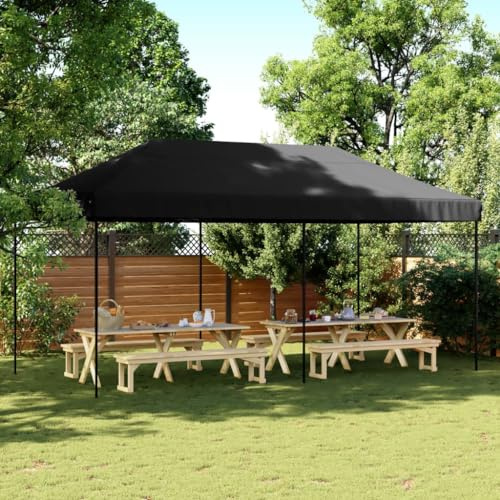 Nqyjm Tonnelle de Jardin Extérieur Tente de Réception Pliable Escamotable Noir 580x292x315 cm, Pavillon Chapiteau pour Mariage, Fêtes, Camping, événements Commerciaux