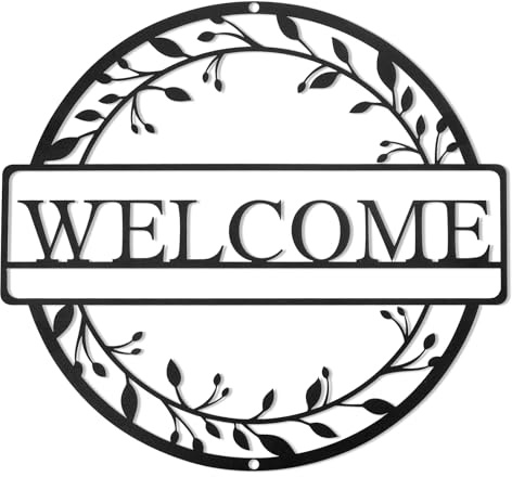 CXRYLZ-FUR Metall Willkommensschild Haustür, 30cm Schwarz Welcome Wanddeko Deko für Garten Terrasse EingangHochzeit, Aufhängen in Innen Außenbereich