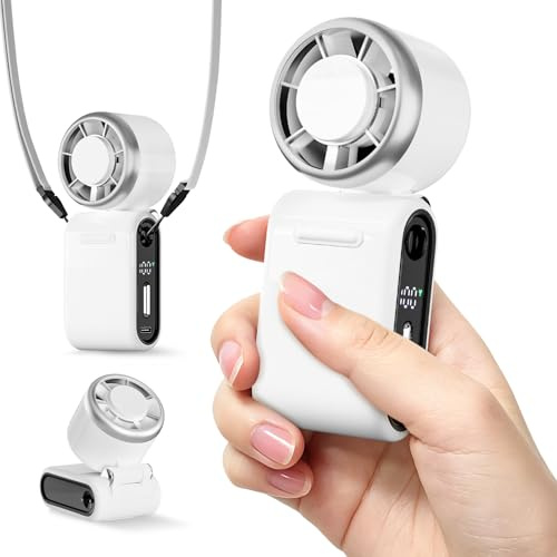 GEMWON Portable Handheld Turbo Fan High Speed, 100 Speed 12H Cooling, Small Hand Held Fan, Rechargeable Mini Personal Hand Fan, Battery Operated Neck & Desk,Travel Essentials, Holiday Gifts White