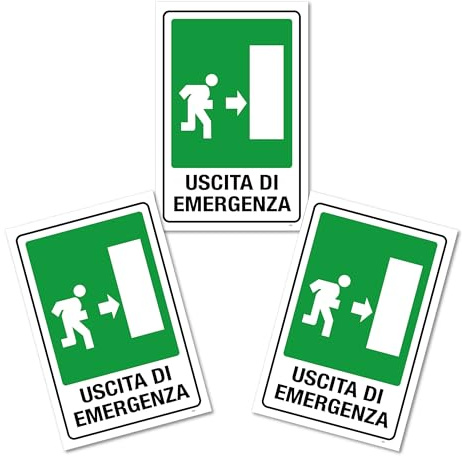 Juego de 3 carteles de salida de emergencia de 20 x 30 cm de PVC – Señalización de alta visibilidad verde blanco, fácil aplicación, para empresa, oficina, tienda