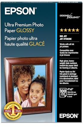 Epson Ultra Premium Photo Paper Glossy - S042174, 4 x 6 (100 sheets),White