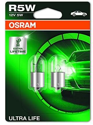 OSRAM ULTRA LIFE R5W, Lámpara halógena, luz de posición, de estacionamiento, de matrícula y trasera, 5007ULT-02B, automóvil de 12 V, ampolla doble (2 unidades)