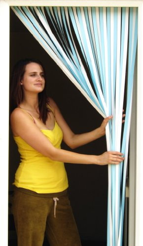 Holland Plastics Original Brand Slat type Door Curtain/Fly Blind- With pair of self adhesive hooks for uPVC doors-SKY BLUE & WHITE - 80cm wide x 200cm drop