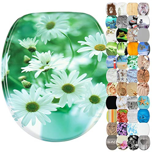 Sanilo WC-Sitz mit Absenkautomatik I Hochwertiger Toilettensitz aus Holz I Toilettendeckel in verschiedenen Motiven (Margeriten)