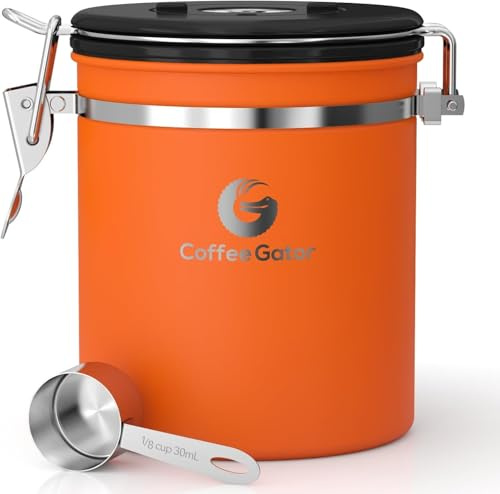 Kaffe gator kaffebehållare lufttät 1 300 ml, rostfritt stål kök matförvaringsbehållare med datumspårare, CO2-ventil, skopa för kaffe bönor, te, socker, mjöl, snacks