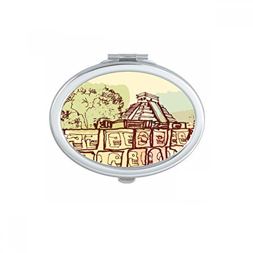 DIYthinker Chichen Itza Antike Kultur Zeichnung Oval Compact Make-up Taschenspiegel Tragbare Nette kleine Hand Spiegel Geschenk Mehrfarbig