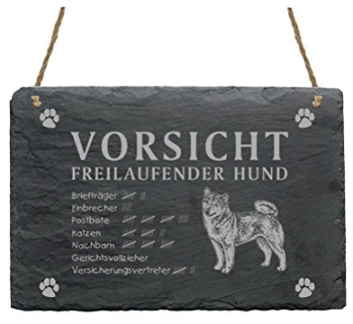 Schild Schiefer Spruch Shiba Inu Vorsicht Freilaufender Hund Türschild 22 x 16 cm