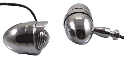 Motorrad Bullet Blinker Licht mit Visier für Kreuzer Chopper Bobber Vintage Retro Cafe Racer Rat Fahrrad (Chrom/Klar)