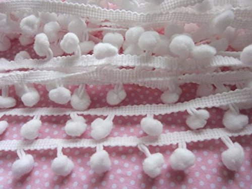 YCRAFT – 16,5 m Ballfransen, 2,2 cm breit, Pompom-Bordüre zum Nähen, Weiß