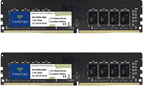 Timetec 16GB (2x8GB) DDR4 2666MHz PC4-21300 Ingen ECC Obuffrad 1.2V CL19 1Rx8 Single Rank 288 Pin UDIMM Stationär dator RAM-minnesuppgraderingsmodul