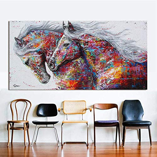 Orlco Art Wandbild, Leinwand, Ölgemälde, Tiermotiv, Home-Decor, Motiv: Drei laufende Pferde, Druck auf Leinwand, Raumdekoration, Bilder, Poster, bunte Dekoration für Zuhause, a, 20x40inch