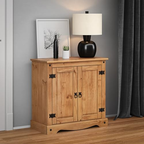 Corona Solid Wood Pine 2 Door Cupboard Sideboard Light Fiesta Wax Wooden Unit Chest Storage Living Room Lounge Hallway Kitchen Bedroom Mexican Style 73cm High 75cm Wide 36cm Deep