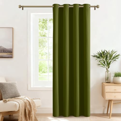 PONY DANCE Tenda Natalizia Oscurante da Interno Tende Termiche con Anelli Curtains Camera da Letto Porta Interna 1 Pezzo L 140 x A 240 cm, Verde Oliva