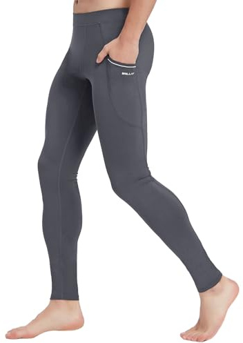 Willit Men's Yoga Workout Leggings Quick Dry Running Dance Tights with Pockets Stretch Compression Pants Gray L