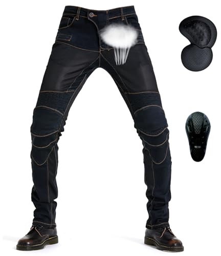 NXSP Pantalon Anti-Chute De Moto Droit,Très Extensible Respirant Jeans Moto Femme Avec 4 Engrenages De Protection Amovibles, Convient Pour La Moto, L'équitation, Le Ski (Black,4XL)