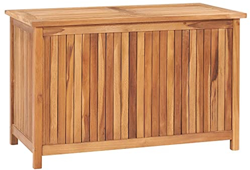 vidaXL Teak Massiv Gartenbox Aufbewahrungsbox Auflagenbox Kissenbox Gartentruhe Auflagentruhe Truhe Holztruhe Truhenbank Bank 90x50x58cm