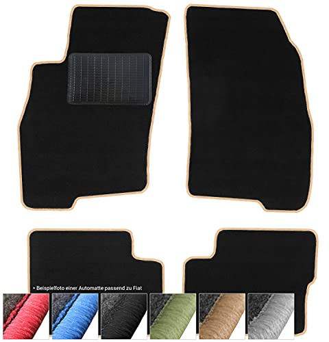 moto-MOLTICO Fußmatten Auto - Velours Autoteppiche | passend für Fiat 500 ab 2007 - 4-teiliges Set - Schwarze Automatten mit Beigen Ziernähten