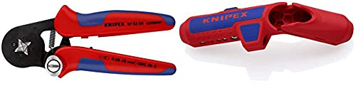 KNIPEX Pince à sertir auto-ajustable pour embouts de câble avec accès latéral (180 mm) 97 53 04 & ErgoStrip Outil universel à dégainer (135 mm) 16 95 01 SB