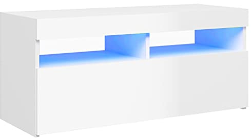 vidaXL Mobile Porta TV con Luci LED Bianco Lucido 90x35x40 cm