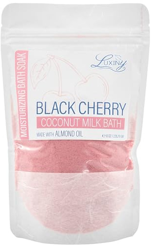 Luxiny Vegan Milk Bath Soak Made with Moisturizing Coconut Milk Powder & Sweet Almond Oil for a Bath Bomb Dust Soothing Fizz & Relaxing Soak, 8 oz. (Black Cherry)