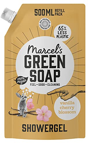Marcel's Green Soap - Duschgel Nachfüllpack Vanille & Kirschblüte - Waschlotion - Umweltfreundlich - Vegan - 98% Biologisch abbaubar - 500 ml
