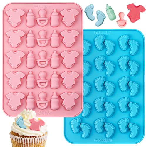 Webake Baby Feet Mold Baby Onesie Baby Bottle Pacifier Molds, Bite Size Silicone Chocolate Candy Molds Gummy Mould for Baby Shower Party Cake Decoration Cupcake Topper