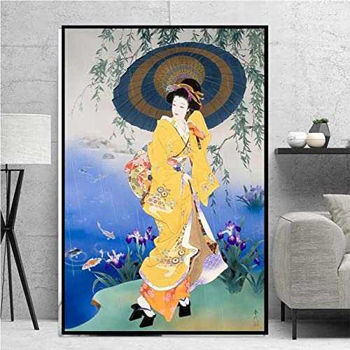 Wandkunst Retro Japan Japanische Geisha Frau Leinwand Kunst Poster und Drucke Modernes Wandbild für Sofa Hintergrund Wanddekor 45x30cm rahmenlos