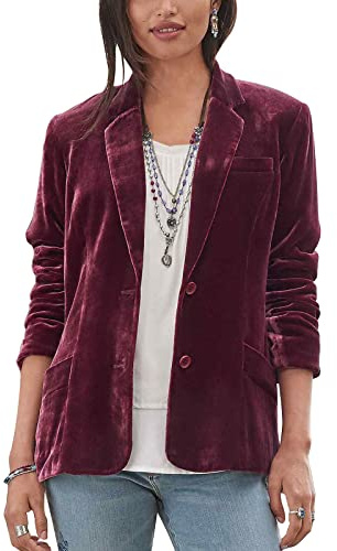 MINTLIMIT Damen Casual Samt Blazer Notched Lapel Button Front Blazer Jacke Langarm V-Ausschnitt Jacke Mantel Blazer, weinrot, 40