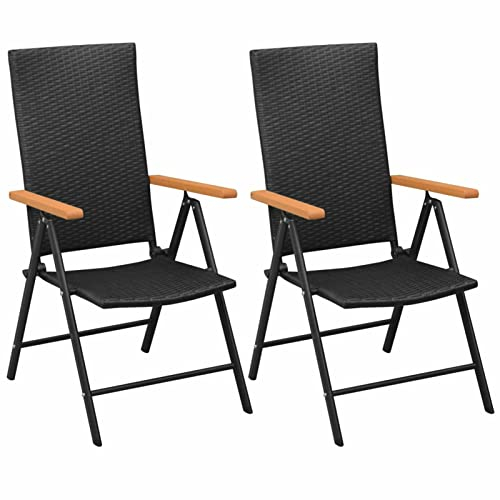 XIAOGUANG Stapelbare Gartenstühle 2 STK. Gartenmöbel, Balkonstühle, Bistrostuhl, Balkonmöbel, Garten Stühle, Armlehnenstuhl, Poly Rattan Schwarz