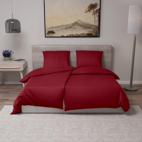 Dreamzie - Bettwäsche 135x200 4teilig - 2 Bettbezüge + 2 Kissenbezüge 80x80 | Burgunderrot · 100% Mikrofaser · Bettdeckenbezug · Reißverschluss · OEKO-TEX · Bügelfrei · Pflegeleicht · Atmungsaktiv