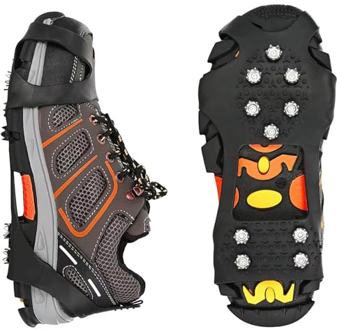 DAFROH Steigeisen für Schuhe, 10 Zähne Schuhkrallen, Eiskralle zum Spielen im Schnee, Anti Rutsch Schuhkralle mit Edelstahl Spikes für Wandern, Schnee, EIS, Trekking, Eisfischen (S (EU 26-34))