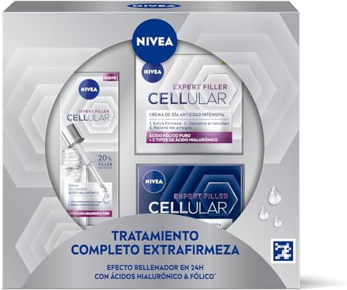 NIVEA Cellular Expert Filler - Pack Regalo Antiedad Crema de Día FP30, Crema de Noche y Sérum Rellenador - Con Ácido Hialurónico y Fólico - Antiarrugas - Todo Tipo de Piel - 3 x 50 ml