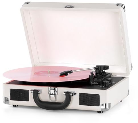 Vinyl Record Player Wireless Turntable Bluetooth 3-Speed Portable Vintage Suitcase with Built-in Speakers, Includes Extra Stylus, RCA Out, AUX in
