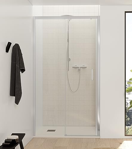 NEBADOON | Mamparas de Ducha - 1 Puerta Corredera + 1 Fijo - Mampara de Ducha Corredera - Perfilería Plata Brillo - 99 a 103 cm (Ancho Adaptable 4 cm) x 195 cm (Alto) - Posición Puerta Derecha