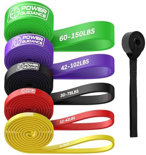 POWER GUIDANCE Pull up Bands Resistance Bands Set Workout Exercise Loop Bands 5 Levels for Powerlifting, Muscle Strength, Pilates Resistance Training (Yellow+Red+Black+Purple+Green, 10-150lbs)