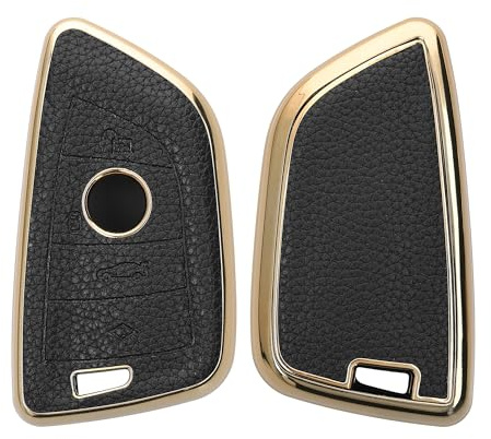 kwmobile Autoschlüssel Hülle kompatibel mit BMW 3-Tasten Smart Key Autoschlüssel Hülle - Schlüsselhülle aus TPU und Kunstleder - Cover Schwarz Gold