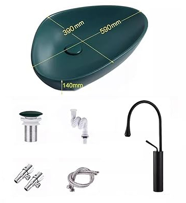 Lavabo De Baño Lavabo sobre encimera nórdico, Lavabo Triangular de cerámica con Personalidad Verde Oscuro Mate, Lavabo for balcón y baño Fregaderos para Recipientes De Baño (Color : B)