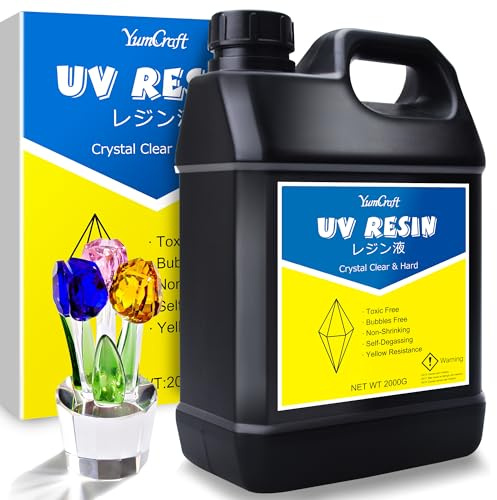 UV-harts – 2 000 g klar UV-harts, snabbhärdande UV-lim för smyckestillverkning, hartsformer, hantverk – bubbelfri hård UV-epoxiharts för gör-det-själv-smycken, gjutning, hängen, målning