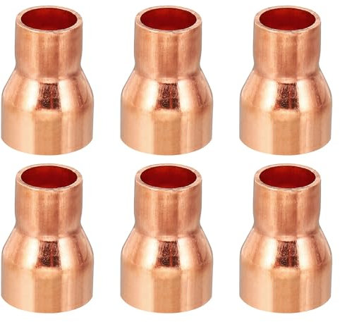 PATIKIL 15mm auf 10mm ID Kupfer Reduzierstück, 6 Stück 99,9% reines Reduziernippel Hochdruckfest Kupfer Reduzierkupplung Druckfitting Rohrverbinder Adapter mit Lötfittings
