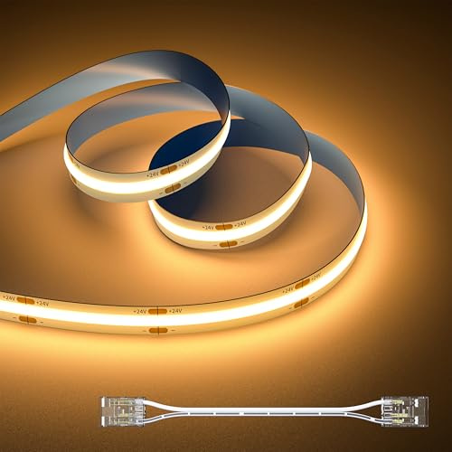OULARA COB LED Streifen Warmweiss 2700K 6M,DC24V LED Strip Light CRI90+ für Schlafzimmer Küche DIY Beleuchtungsprojekt mit 8mm Cob Verbinder(Netzteil nicht im Lieferumfang enthalten)
