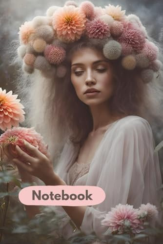 Ethereal Lady with Pompom Dahlia Flowers 6 x 9 Paperback Notebook - Grey Ruled Lines, 120 Pages: Beautiful Writing Journal for Notes, Journaling, Diary, Sketching - Ideal Gift for Writing Enthusiasts