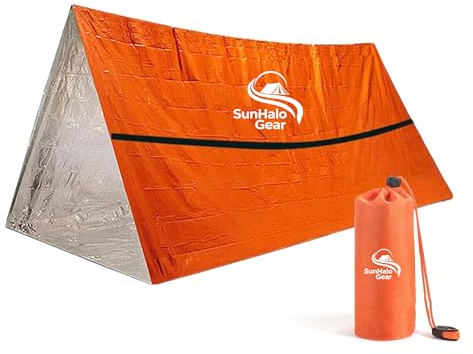 SunHalo Gear 2-Person Emergency Survival Tent Shelter - Windproof & Waterproof - Includes Tent, Storage Pouch, Survival Whistle, First Aid Kit