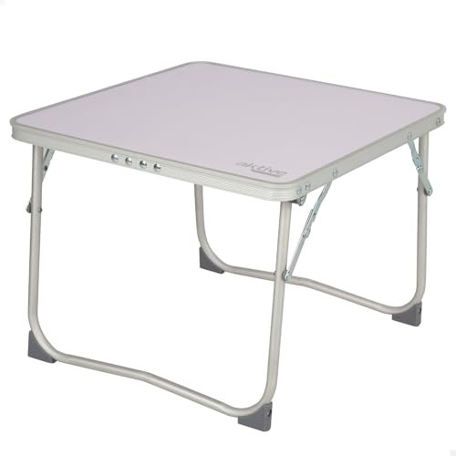 AKTIVE 63057 Mesa Baja Plegable, 40x40x30 cm, Color Malva, Topes antivuelco, Tablero MDF, Estructura Aluminio, Soporta 20 kg, Plegado Compacto, Peso Ligero, Mesas Plegables, Playa, Camping, Picnic
