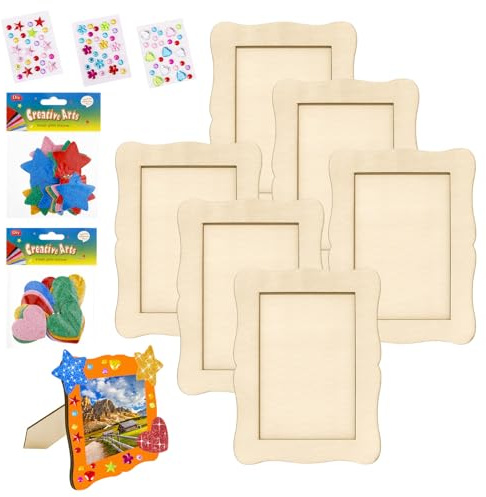 CPYJW 6 StÜCk Fotorahmen Bastelset Aus Holz,Hölzerner Bilderrahmen Bastelset Kinder Bilderrahmen Set Bemalen Naturholz DIY Tischaufsteller Und Bastel DIY Malprojekte für Geburtstage Jubiläen (wellig)