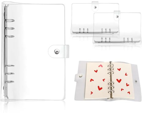 Lhbwhiz 2 Stück A6 Ringbuch,6 Löcher Ring Loose Binder aus Weichem PVC,Transparente Wasserdicht Tagebuch Ringordner,Nachfüllbares Notebook-Schutz Hülle mit Druckknopf